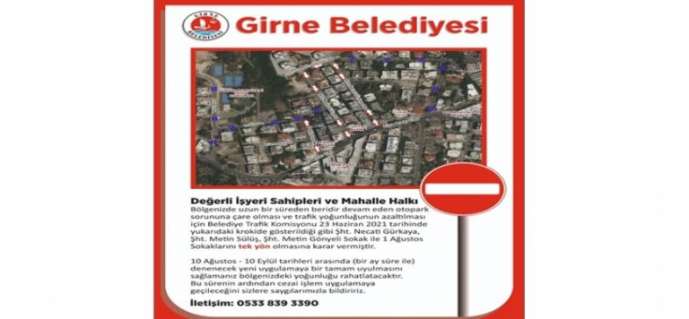 Girne’de bazı sokaklarda tek yön uygulamasına pazartesi başlanıyor
