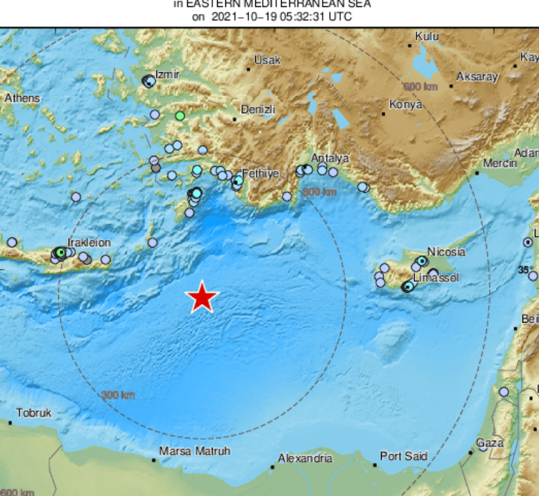 Doğu Akdeniz’de, Kıbrıs ile Girit arasında şiddetli bir deprem meydana geldi
